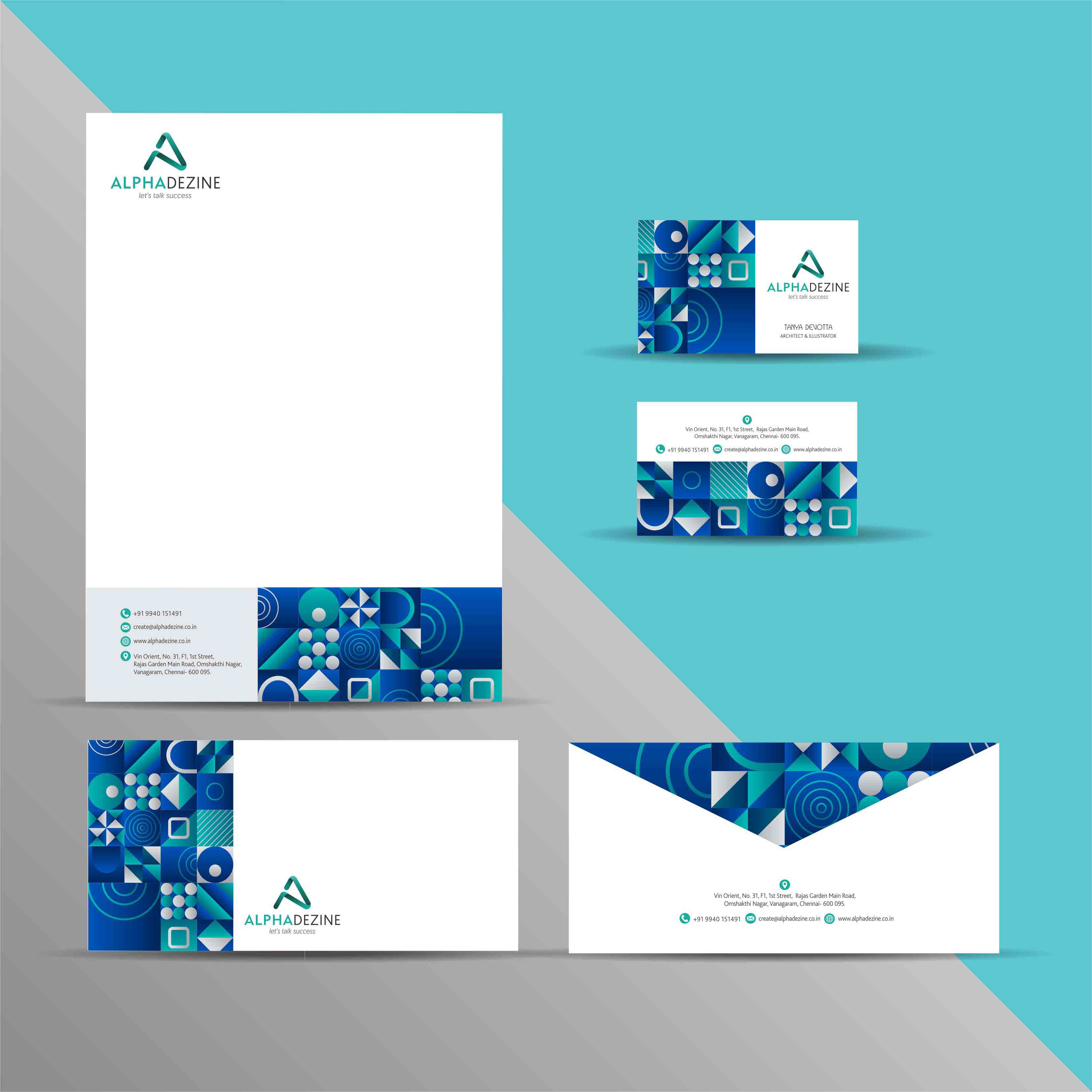 Corporate stationery design – Business cards, letterheads by Chennai graphic design studio Alpha Dezine